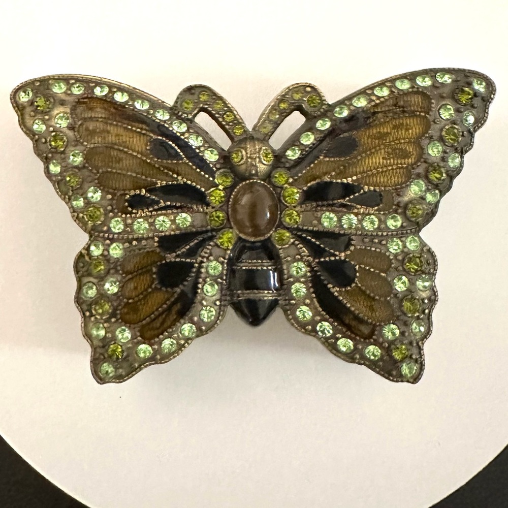 Vintage Green Bejeweled Butterfly Trinket Box